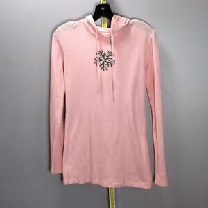 Lonerock Pink Waffle Knit Hooded Long Sleeve Top Size L